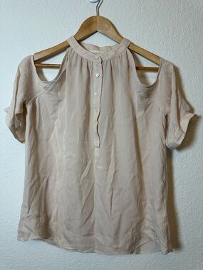 Cold-Shoulder Silk Blouse in Blush Pink